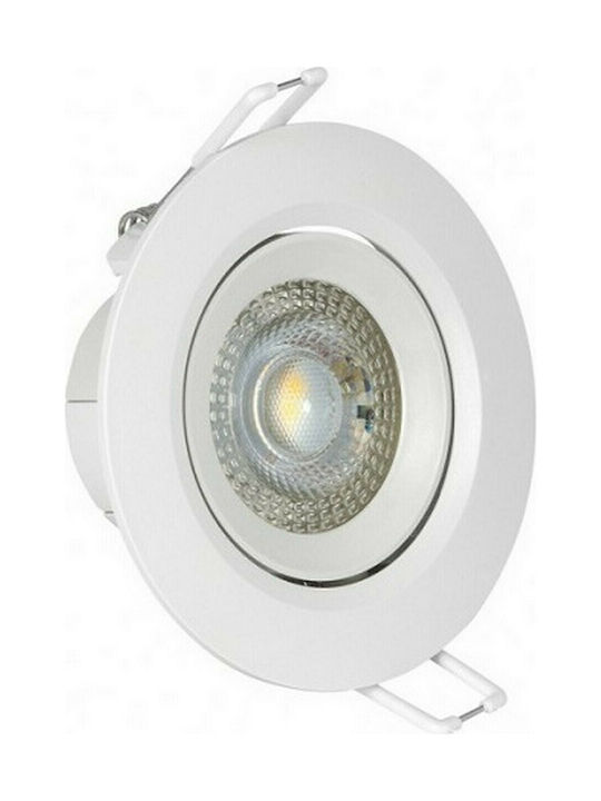 VK Lighting VK/04108/W/W Στρογγυλό Πλαστικό Χωνευτό Σποτ με Ενσωματωμένο LED και Θερμό Λευκό Φως 5W Κινούμενο σε Λευκό χρώμα 9x9cm